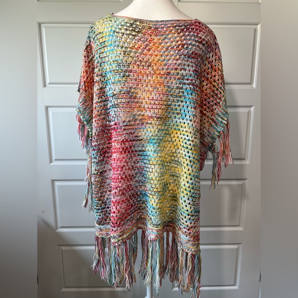 Vintage Havana Colorful Crochet Fringe Tunic Top Bohemian Beach Cover Up OS - Picture 5 of 8